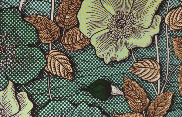 African Wax print fabric - Green Light blue Vintage Garden Bloom - Special effect Brillant Platinum Edition