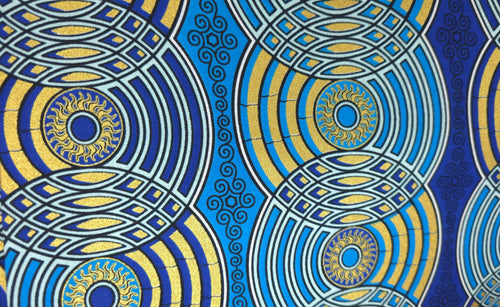 African Wax print fabric - Blue Gold Retro Circles - Special effect Brillant Platinum Edition