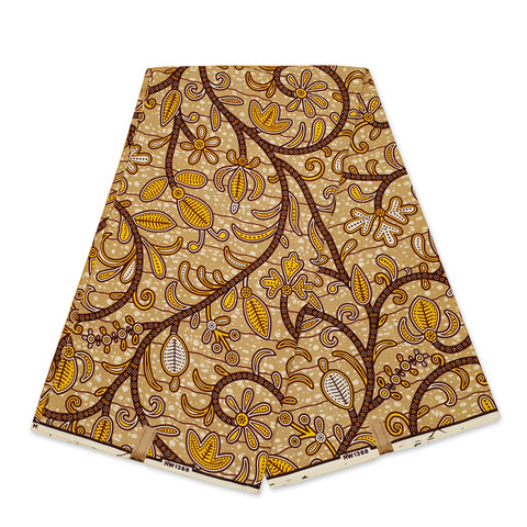African Wax print fabric - Beige and Brown Ancient Forest Vines - 100% cotton