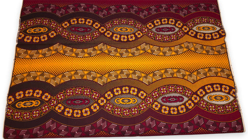 African Wax print fabric - Red Yellow Royal Wave Ornament - 100% cotton