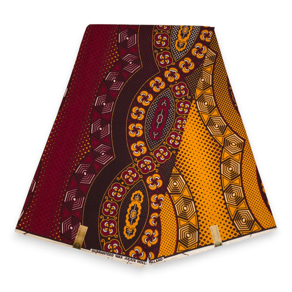 African Wax print fabric - Red Yellow Royal Wave Ornament - 100% cotton