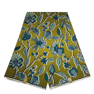 African Wax print fabric - Yellow leaftrails