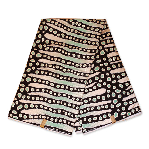 African Wax print fabric - Black Turquoise Mud cloth / Bogolan stripes ** Metallic Special **