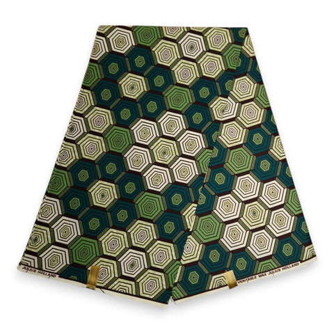 African Wax print fabric - Green Hexagon