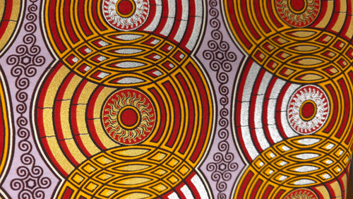 African Wax print fabric - Red Gold Retro Circles - Special effect Brillant Platinum Edition
