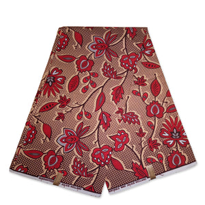 African Wax print fabric - Red leaftrails