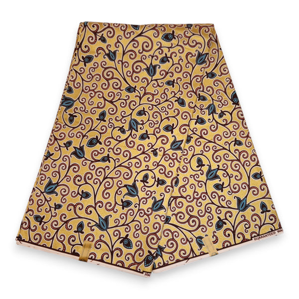 African Wax print fabric - Gold Branches - Special effect Brillant Platinum Edition