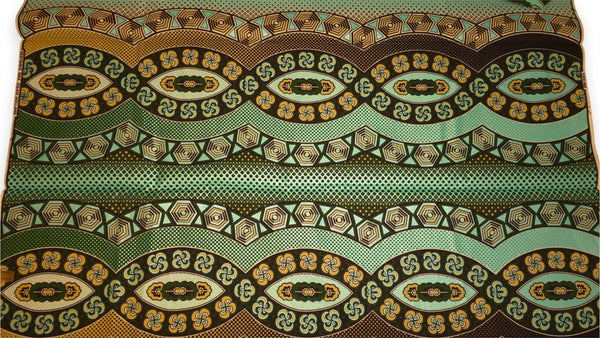 African Wax print fabric - Green Ancient Hex Wave - Special effect Brillant Platinum Edition