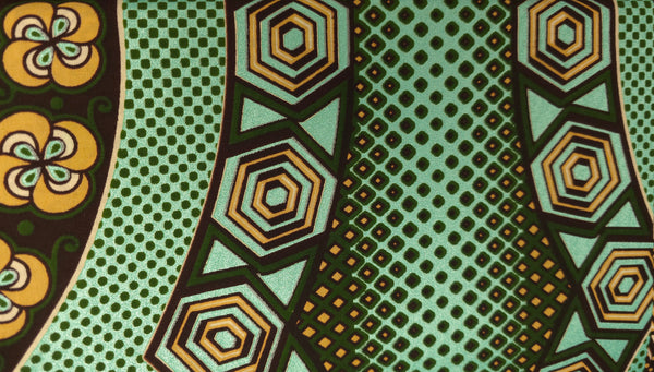 African Wax print fabric - Green Ancient Hex Wave - Special effect Brillant Platinum Edition