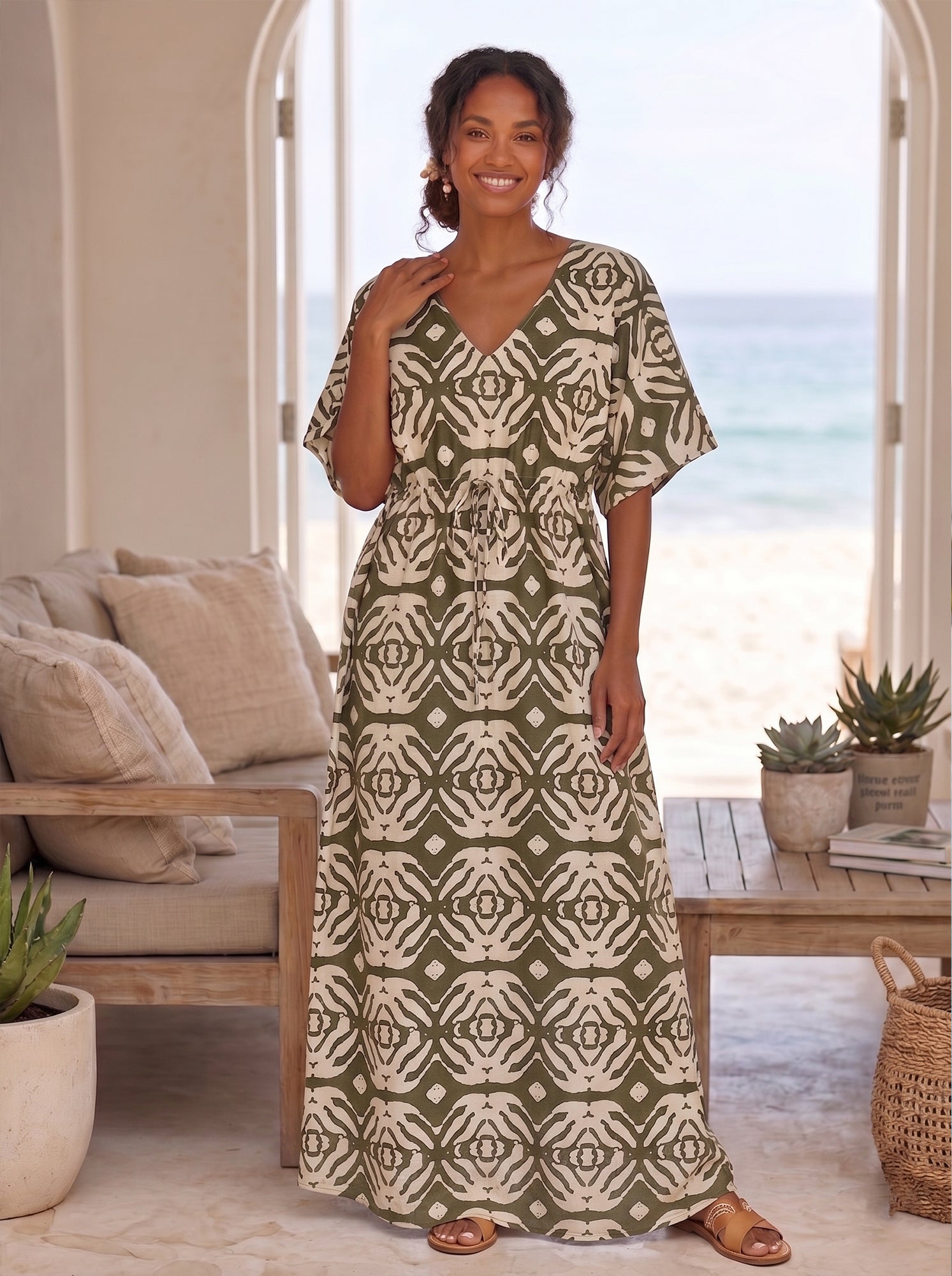 kaftan boho dress Boho rayon kaftan dress with waist strap