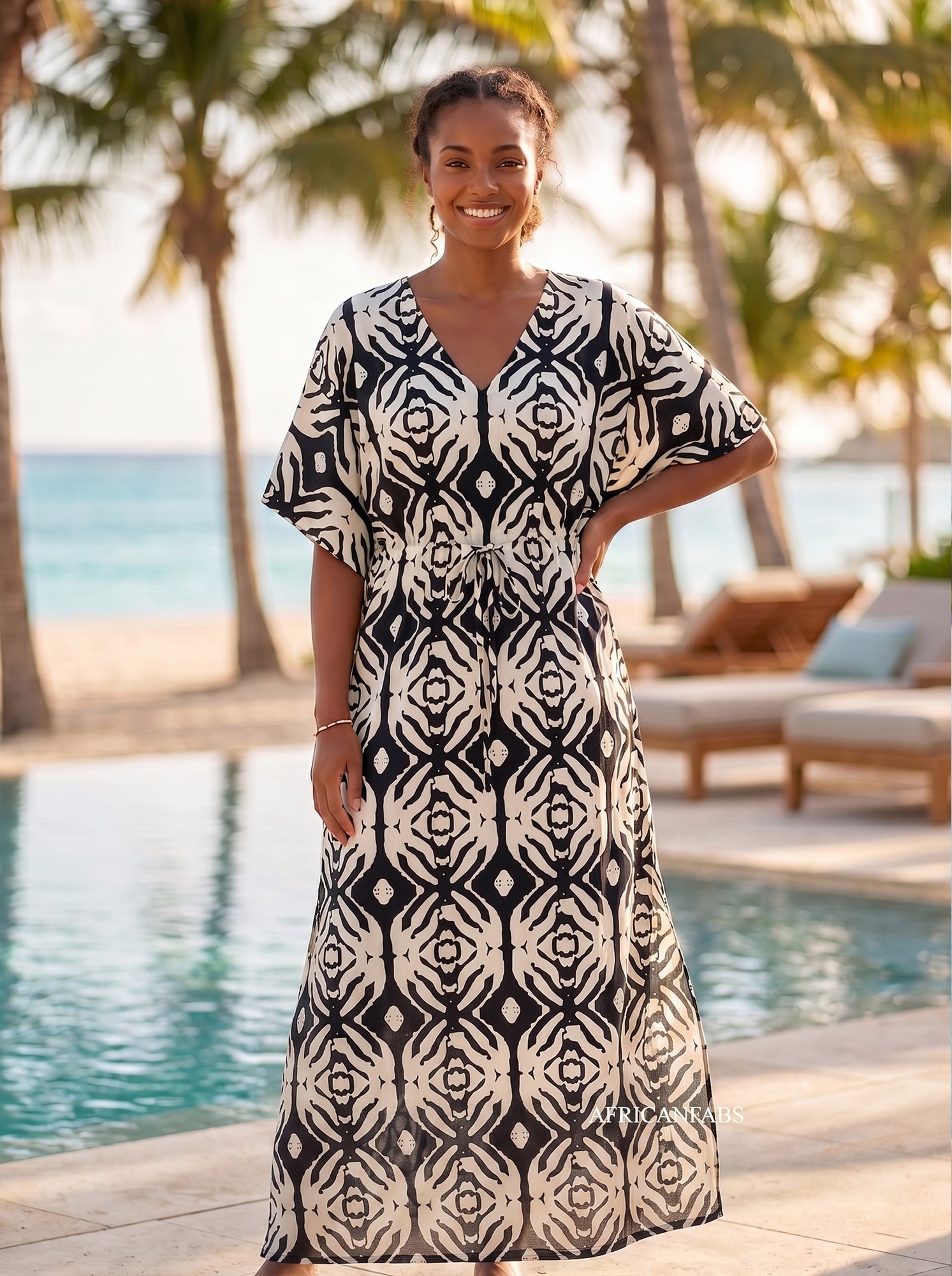 Boho rayon kaftan dress with waist strap