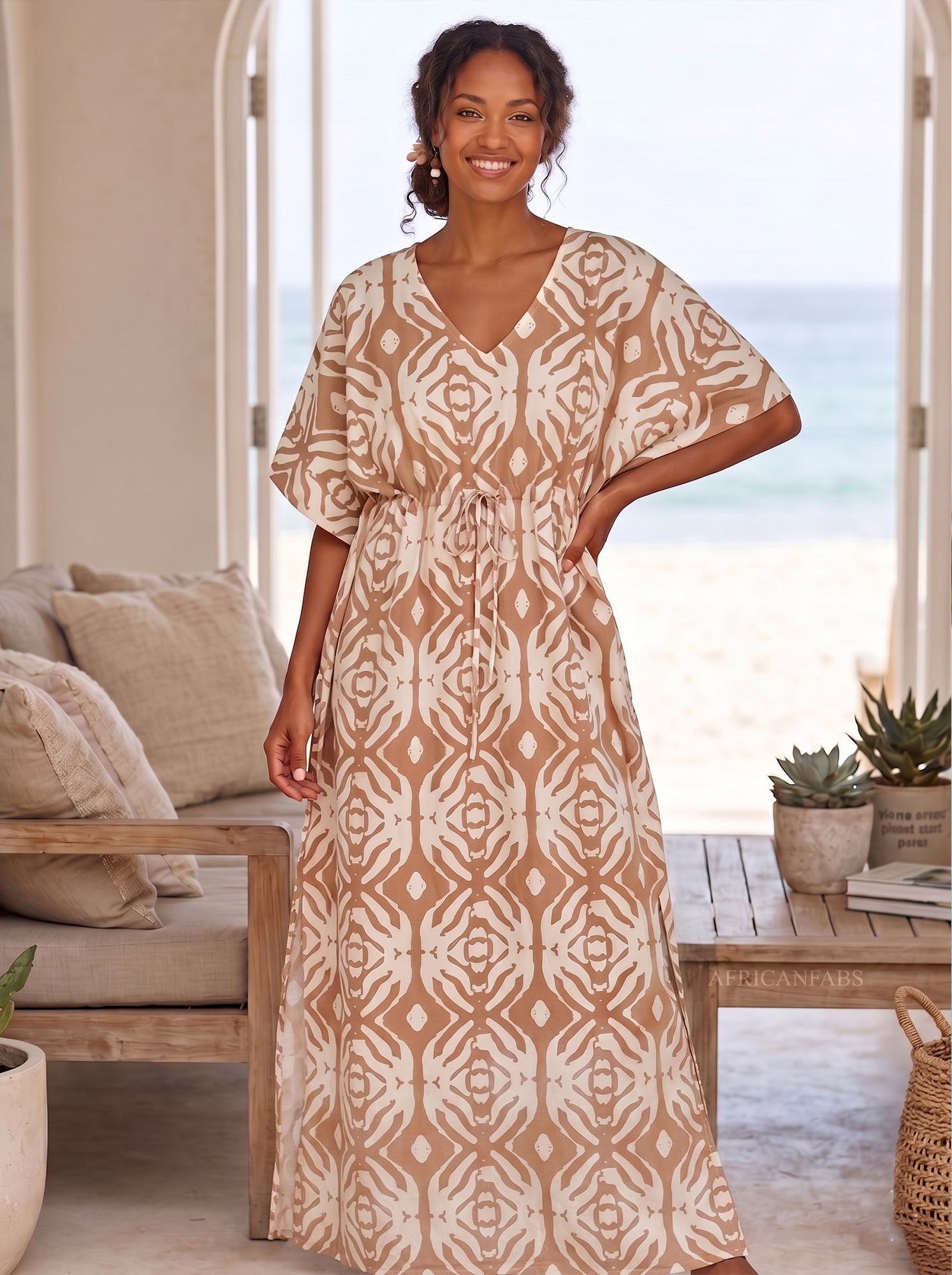 beige boho dress rayon kaftan with waist strap 24W SIZE:Size 44 Our Brides Orwell Dress – La