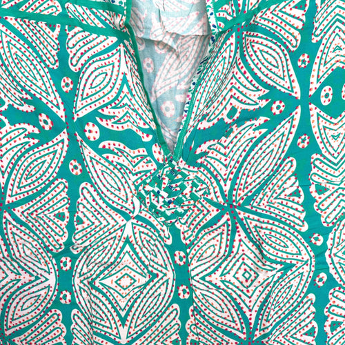 Boho rayon kaftan dress - Turquoise Sea Fern