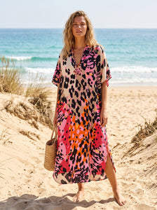boho pink black dress rayon kaftan Formal dress