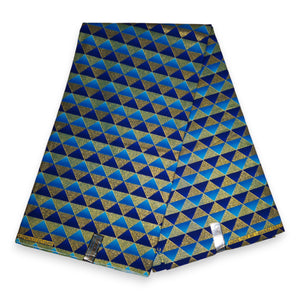 African print fabric - Exclusive Embellished Glitter effects 100% cotton - KT-3073 Gold Blue