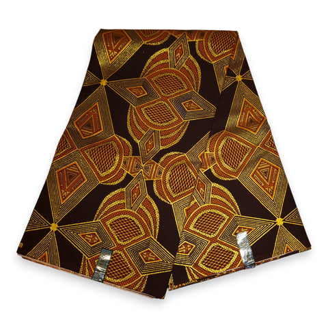 African print fabric - Exclusive Embellished Glitter effects 100% cotton - KT-3076 Gold Brown