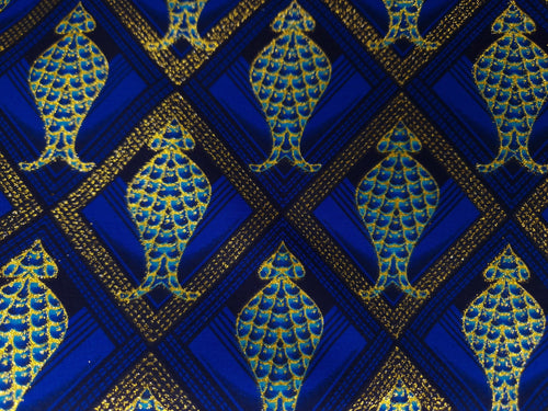 African print fabric - Exclusive Embellished Glitter effects 100% cotton - KT-3077 Gold Blue