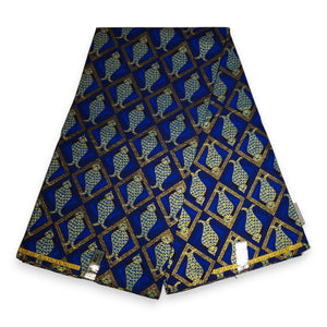 African print fabric - Exclusive Embellished Glitter effects 100% cotton - KT-3077 Gold Blue