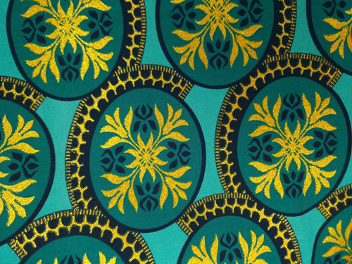 African print fabric - Exclusive Embellished Glitter effects 100% cotton - KT-3082 Gold Green