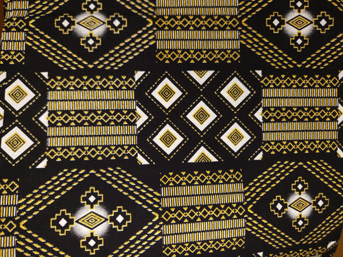 African print fabric - Exclusive Embellished Glitter effects 100% cotton - KT-3083 Kente Gold Black