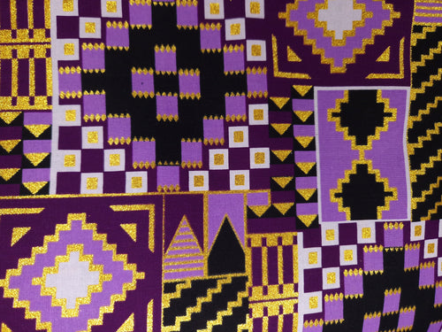 African print fabric - Exclusive Embellished Glitter effects 100% cotton - KT-3086 Kente Gold Purple