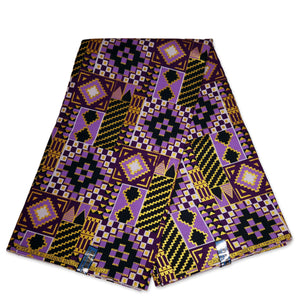 African print fabric - Exclusive Embellished Glitter effects 100% cotton - KT-3086 Kente Gold Purple