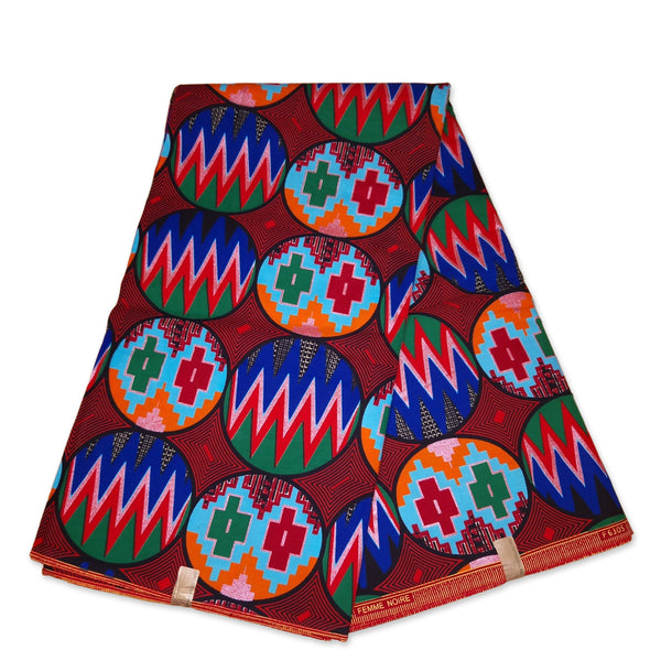 African Wax print fabric - Red Kente print with Embellished Rose Gold effects
