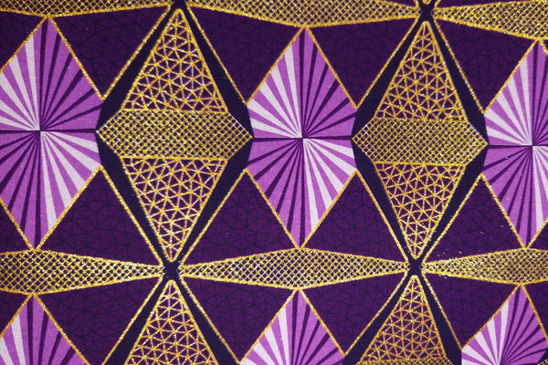 African print fabric - Exclusive Embellished Glitter effects 100% cotton - KT-3090 Gold Purple