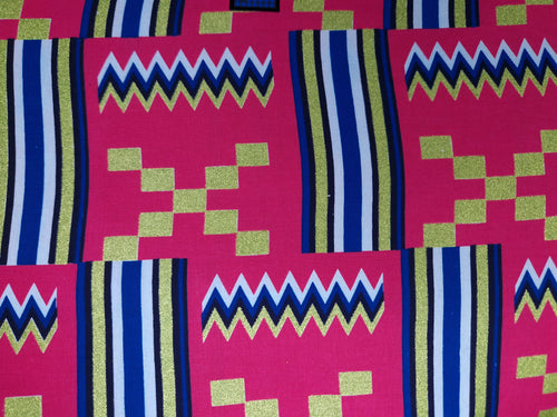 African print fabric - Exclusive Embellished Glitter effects 100% cotton - KT-3096 Kente Gold Pink