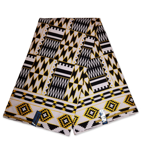 African print fabric - Exclusive Embellished Glitter effects 100% cotton - KT-3099 Kente Gold Black White