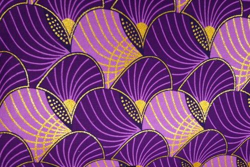 African print fabric - Exclusive Embellished Glitter effects 100% cotton - KT-3100 Gold Purple