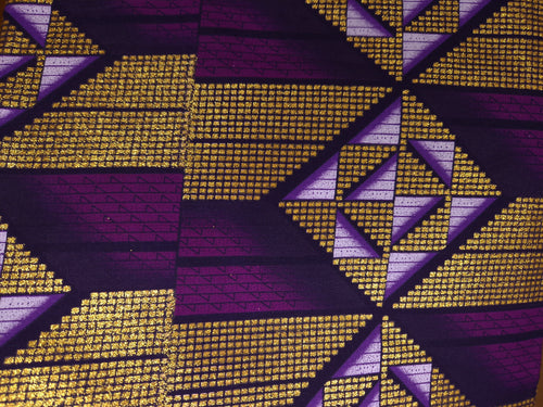 African print fabric - Exclusive Embellished Glitter effects 100% cotton - KT-3104 Kente Gold Purple
