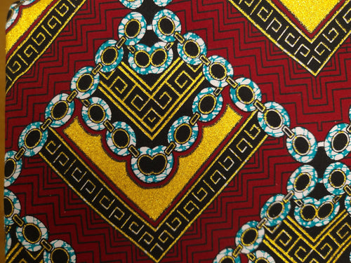 African print fabric - Exclusive Embellished Glitter effects 100% cotton - KT-3119 Gold Maroon