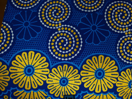 African print fabric - Exclusive Embellished Glitter effects 100% cotton - KT-3121 Gold Blue