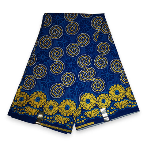 African print fabric - Exclusive Embellished Glitter effects 100% cotton - KT-3121 Gold Blue