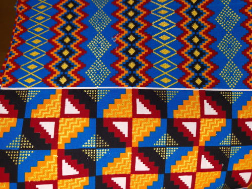 African print fabric - Exclusive Embellished Glitter effects 100% cotton - KT-3122 Kente Gold Blue
