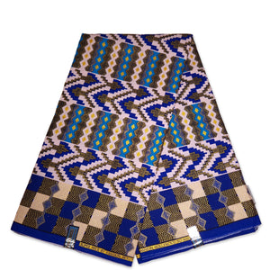 African print fabric - Exclusive Embellished Glitter effects 100% cotton - KT-3128 Kente Gold Blue