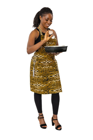 African print Apron - Yellow Black Ndop Cameroon