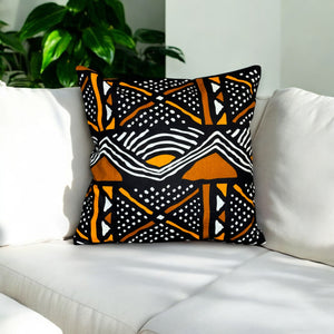 African pillow cover | Black / orange mud /  - Decorative pillow 45x45cm - 100% Cotton