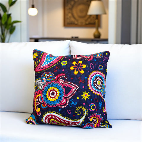 African pillow cover | Blue Pink Paisley  - Decorative pillow 45x45cm - 100% Cotton