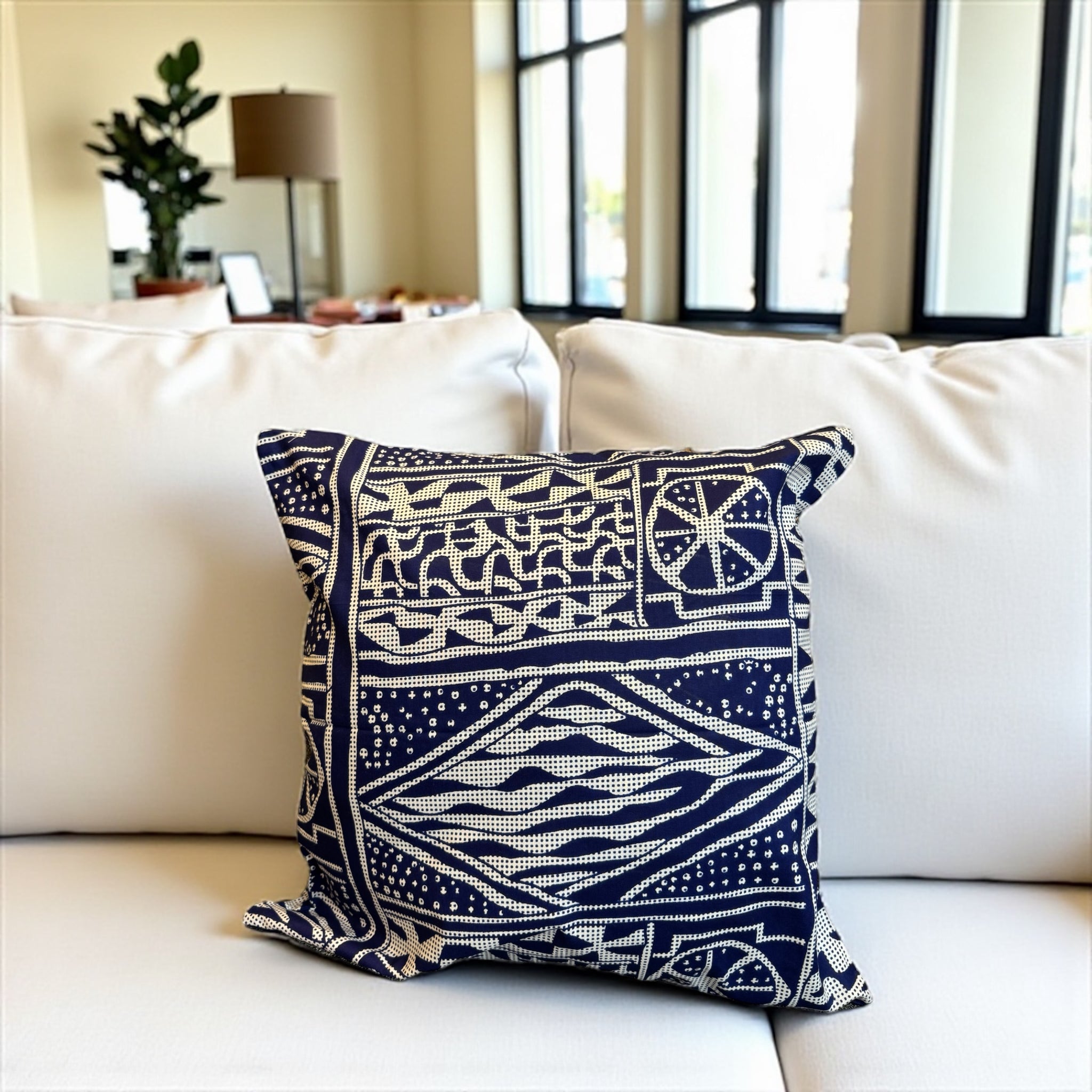 African pillow cover | Blue Ndop Cameroon - Decorative pillow 45x45cm - 100% Cotton