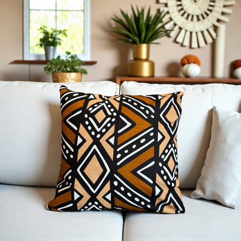 African pillow cover | Brown & Beige Bogolan - Decorative pillow 45x45cm - 100% Cotton