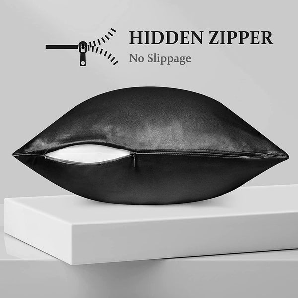 2 PIECES - Satin pillow case black 60 x 70 cm pillow size - Silky satin pillowcase / cushion cover