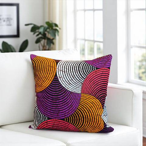 African pillow cover | Orange & Purple Concentric Circle Design - Decorative pillow 45x45cm - 100% Cotton