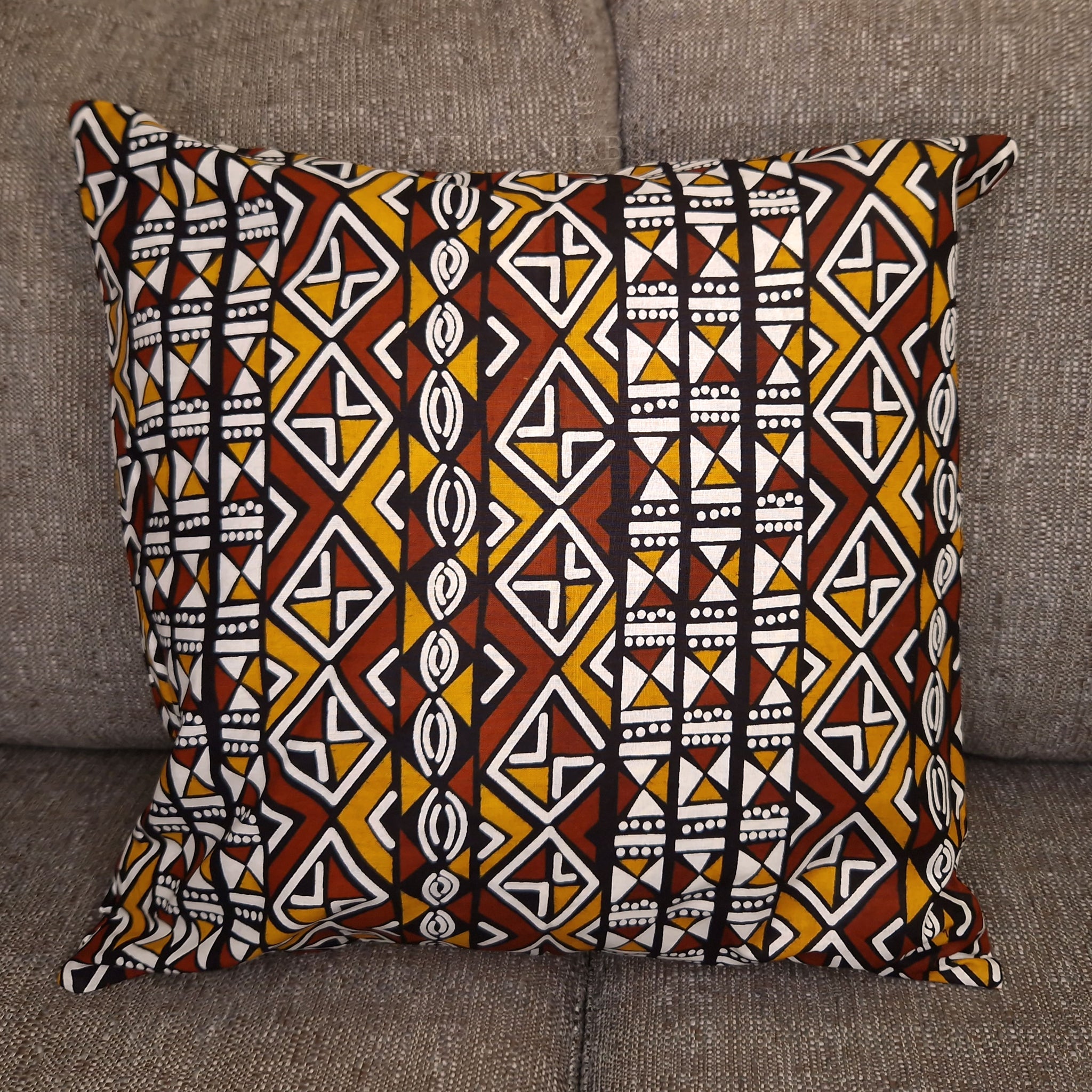 African pillow cover | Mustard / White Bogolan / Mud cloth - Decorativ â€“  AfricanFabs