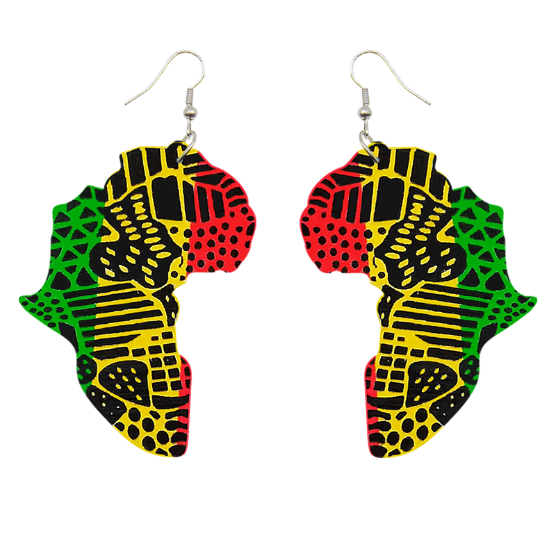 Wooden earrings | African continent in the Pan-African colors