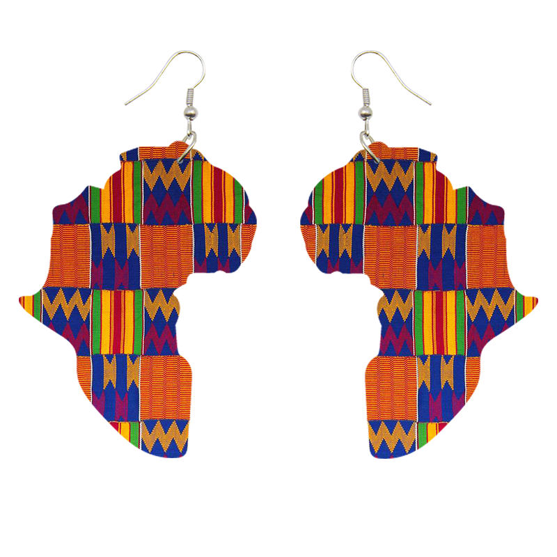 African Continent shaped Earrings Kente