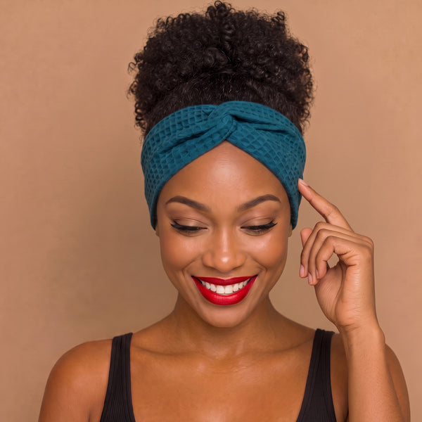 Flexible Metal Wire Headband - Blue Waffle fabric