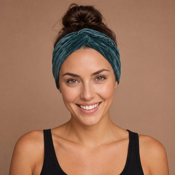 Flexible Metal Wire Headband - Green Corduroy Fabric