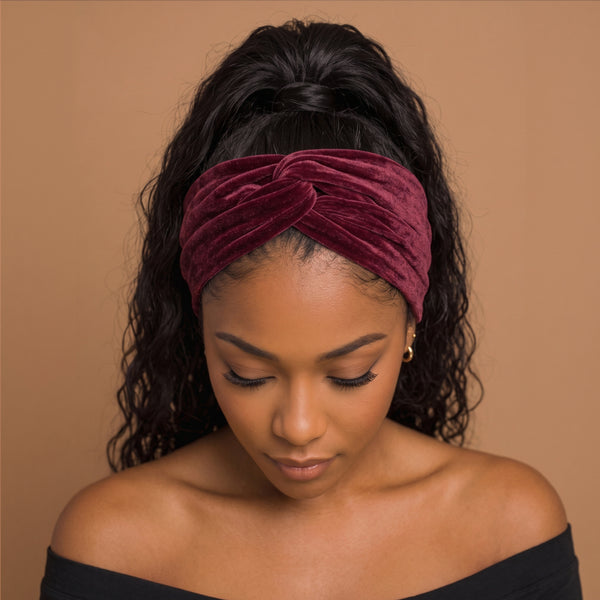 Flexible Metal Wire Headband - Burgundy Corduroy Fabric